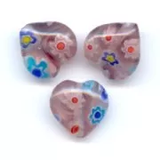 Millefiori hearts 10mm Mauve x5