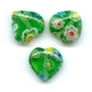 Millefiori hearts 10mm Green x5