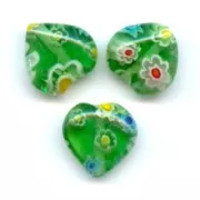 Millefiori hearts 10mm Green x5