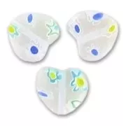 Millefiori hearts 10mm Crystal/Blue/Green x5