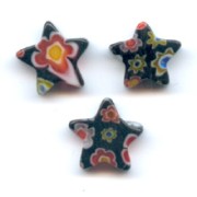 Millefiori stars 10mm Black x5