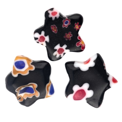 Millefiori stars 10mm Black x5