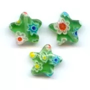 Millefiori stars 10mm Green x5