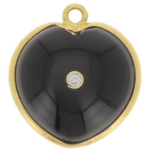 18x16mm gemstone Heart Pendant & zirconium oxide - Gold - Black Onyx x1