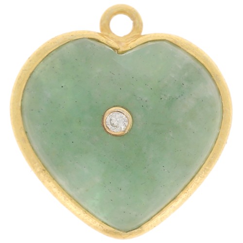 18x16mm gemstone Heart Pendant & zirconium oxide - Gold - Amazonite x1