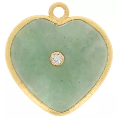 18x16mm gemstone Heart Pendant & zirconium oxide - Gold - Amazonite x1