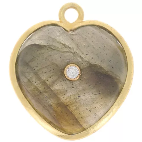 18x16mm gemstone Heart Pendant & zirconium oxide - Gold - Labradorite x1