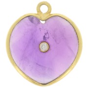 18x16mm gemstone Heart Pendant & zirconium oxide - Gold - Amethyst x1