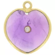 18x16mm gemstone Heart Pendant & zirconium oxide - Gold - Amethyst x1