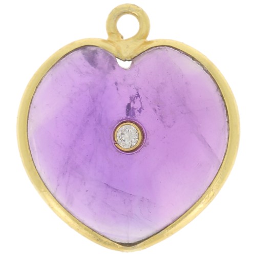18x16mm gemstone Heart Pendant & zirconium oxide - Gold - Amethyst x1