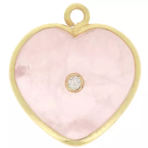 18x16mm gemstone Heart Pendant & zirconium oxide - Gold - rose Quartz x1