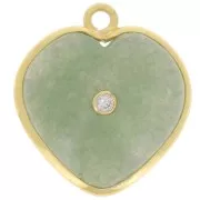 18x16mm gemstone Heart Pendant & zirconium oxide - Gold - Aventurine x1