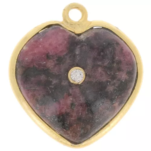 18x16mm gemstone Heart Pendant & zirconium oxide - Gold - Rhodonite x1