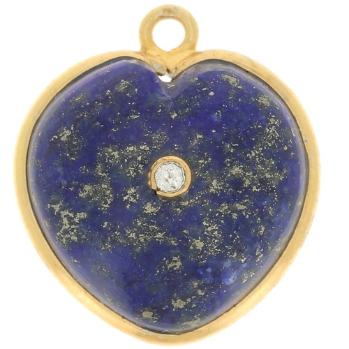 18x16mm gemstone Heart Pendant & zirconium oxide - Gold - Lapis Lazuli x1