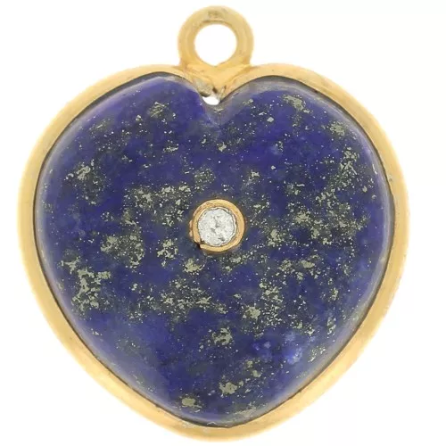 18x16mm gemstone Heart Pendant & zirconium oxide - Gold - Lapis Lazuli x1