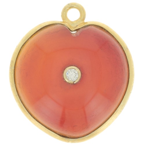 18x16mm gemstone Heart Pendant & zirconium oxide - Gold - imitation Carnelian x1