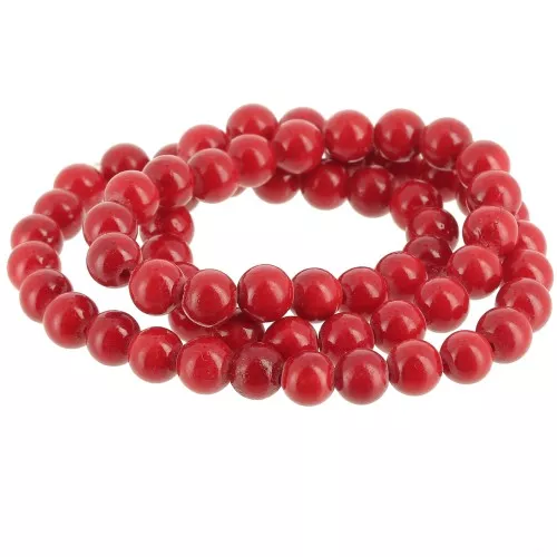 Round beads 6.5 mm imitation gem tinted Jade - Red x39cm
