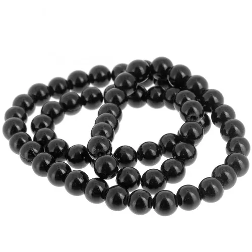 Round beads 6.5 mm imitation gem tinted Jade - Black x39cm
