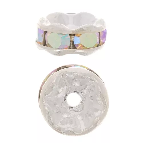 Rhinestones Rondelle 6mm Silver tone/Crystal AB x4