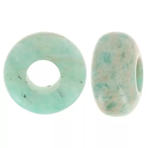 14mm Round large hole gemstone bead - donuts - Amazonite x1