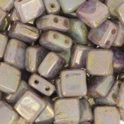 6mm Tile beads - Opaque Pale Jade Bronze Picasso x50|raw }}