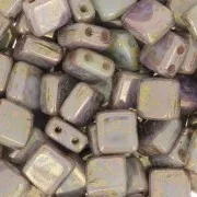 6mm Tile beads - Opaque Pale Jade Bronze Picasso x50