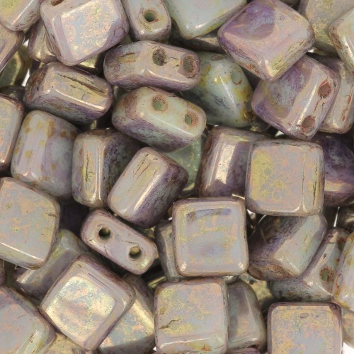6mm Tile beads - Opaque Pale Jade Bronze Picasso x50