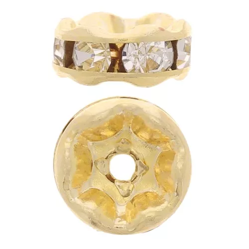 Rhinestones Rondelle 6mm Gold tone/Crystal  x4