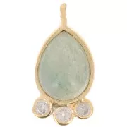 14x7mm 925 silver drop Pendant - gem & zirconium oxides - Aventurine - Gold x1