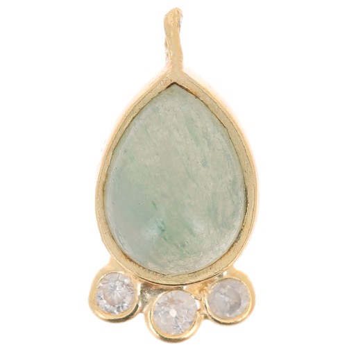 14x7mm 925 silver drop Pendant - gem & zirconium oxides - Aventurine - Gold x1