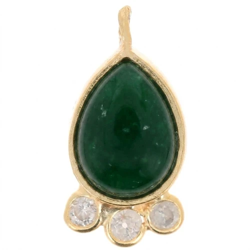 14x7mm 925 silver drop Pendant - gem & zirconium oxides - Aventurine - Gold x1