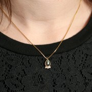 14x7mm 925 silver drop Pendant - gem & zirconium oxides - Aventurine - Gold x1