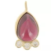 14x7mm 925 silver drop Pendant - gem & zirconium oxides - Garnet - Gold x1