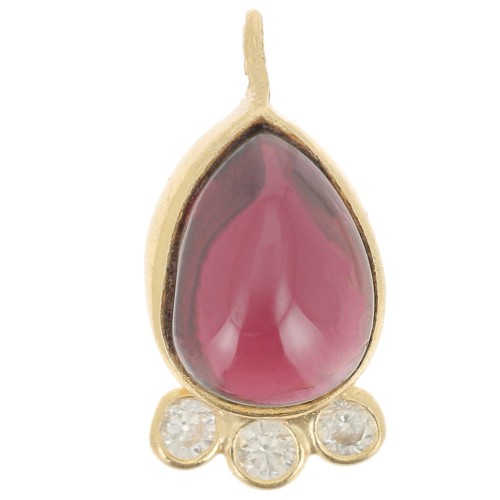 14x7mm 925 silver drop Pendant - gem & zirconium oxides - Garnet - Gold x1