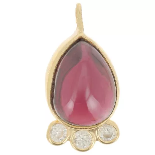 14x7mm 925 silver drop Pendant - gem & zirconium oxides - Garnet - Gold x1