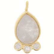 14x7mm 925 silver drop Pendant - gem & zirconium oxides - Moonstone - Gold x1