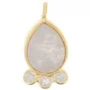 14x7mm 925 silver drop Pendant - gem & zirconium oxides - Moonstone - Gold x1