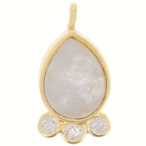 14x7mm 925 silver drop Pendant - gem & zirconium oxides - Moonstone - Gold x1