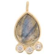 14x7mm 925 silver drop Pendant - gem & zirconium oxides - Labradorite - Gold x1