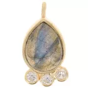 14x7mm 925 silver drop Pendant - gem & zirconium oxides - Labradorite - Gold x1