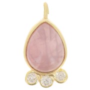 14x7mm 925 silver drop Pendant - gem & zirconium oxides - Rose Quartz - Gold x1