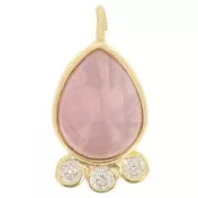 14x7mm 925 silver drop Pendant - gem & zirconium oxides - Rose Quartz - Gold x1