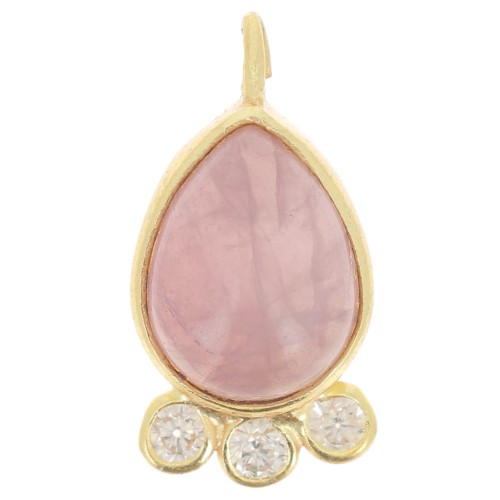 14x7mm 925 silver drop Pendant - gem & zirconium oxides - Rose Quartz - Gold x1