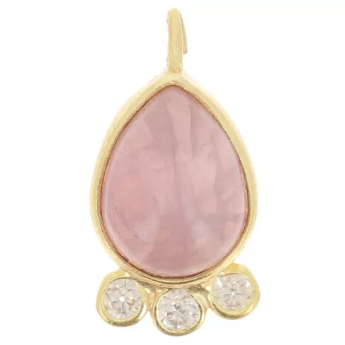 14x7mm 925 silver drop Pendant - gem & zirconium oxides - Rose Quartz - Gold x1