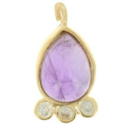 14x7mm 925 silver drop Pendant - gem & zirconium oxides - Amethyst - Gold x1|raw }}