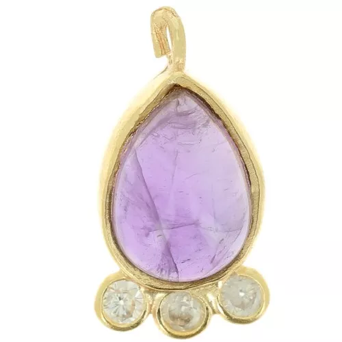 14x7mm 925 silver drop Pendant - gem & zirconium oxides - Amethyst - Gold x1
