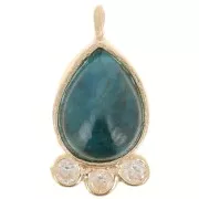 14x7mm 925 silver drop Pendant - gem & zirconium oxides - Apatite - Gold x1