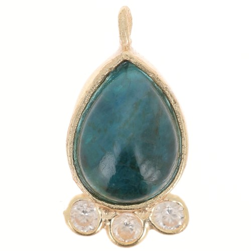 14x7mm 925 silver drop Pendant - gem & zirconium oxides - Apatite - Gold x1