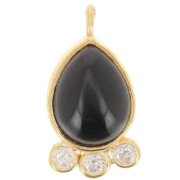 14x7mm 925 silver drop Pendant - gem & zirconium oxides - Black Onyx - Gold x1