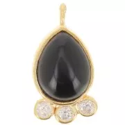 14x7mm 925 silver drop Pendant - gem & zirconium oxides - Black Onyx - Gold x1